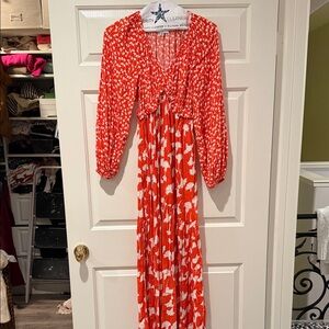 Diane Von Furstenberg Red and White Long Sleeve Dress